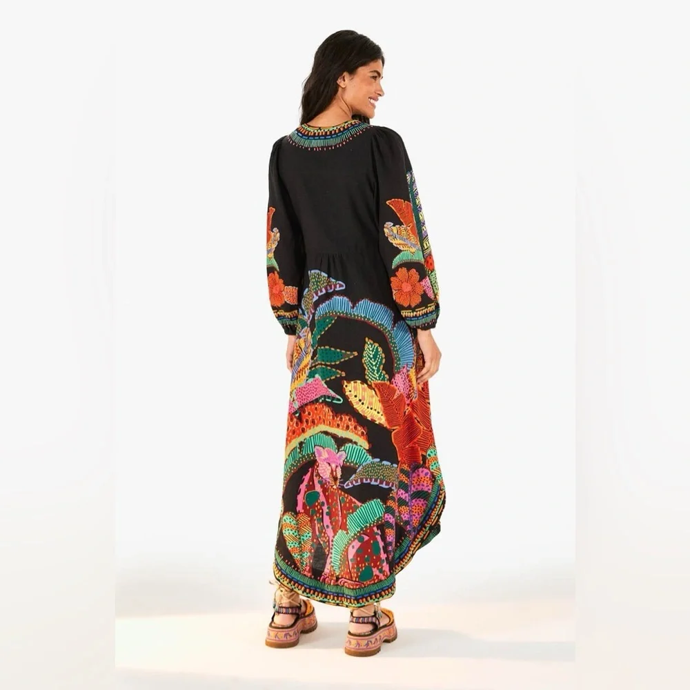 Farm Rio Black Cool Leopards Maxi Dress - Picture 2 of 6